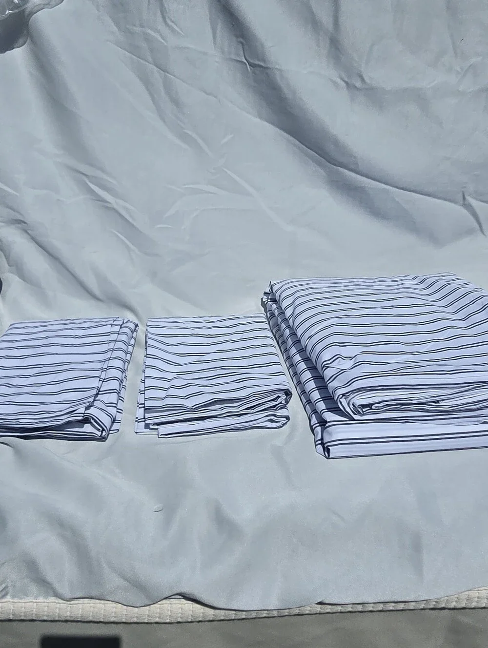 NWOT Quince Full / Queen Organic Crisp Percale Duvet Cover Navy Double Stripe